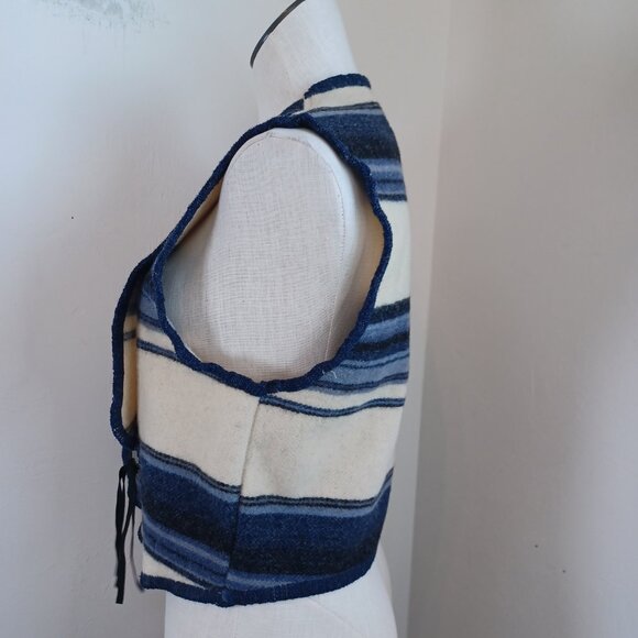 Woolrich Wool Vest Blue White Striped Collared Western Rodeo Womens Medium - Picture 7 of 14